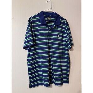 Izod Men's Golf Short Sleeve Polo Shirt Size XL Blue & Green Striped Athletic
